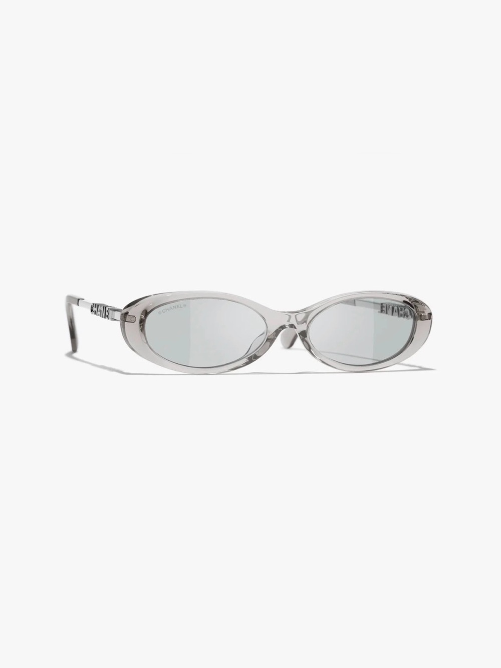 CHANEL Gray Tinted Oval Logo Temple Sunglasses